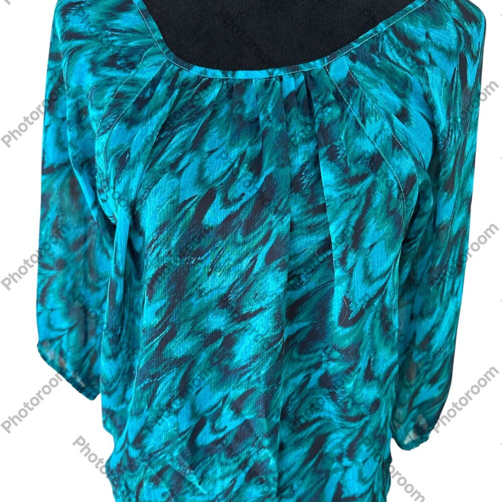 EXPRESS Women's Teal Abstract Print Blouse